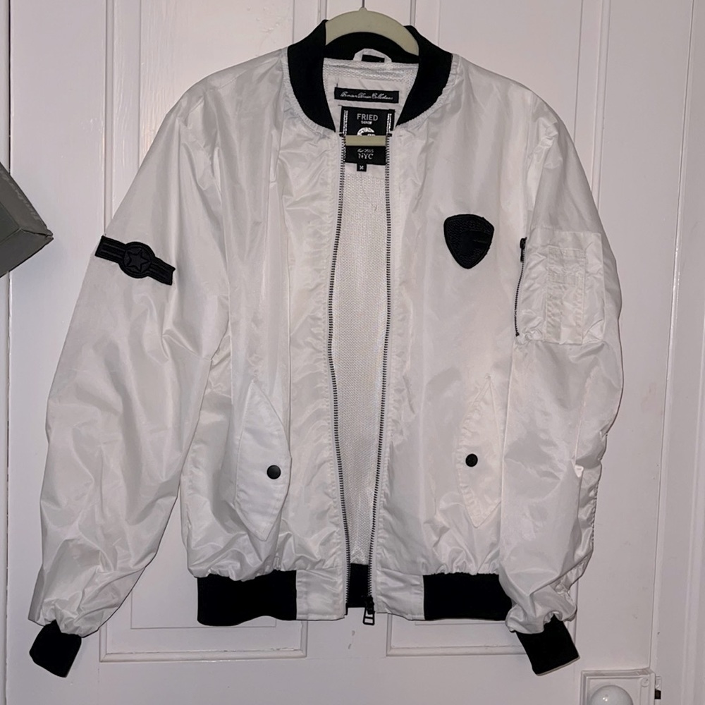 Mens white bomber style jacket